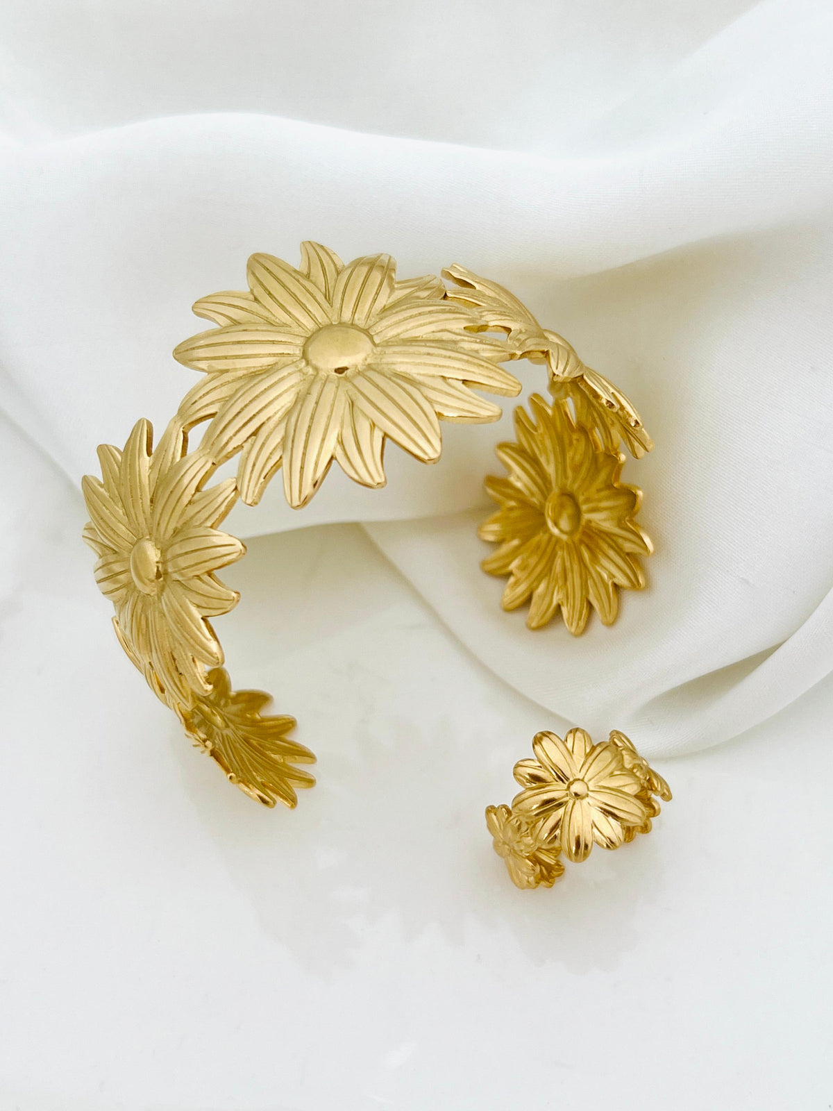 Classic Gold Plated Hand Cuff With Ring