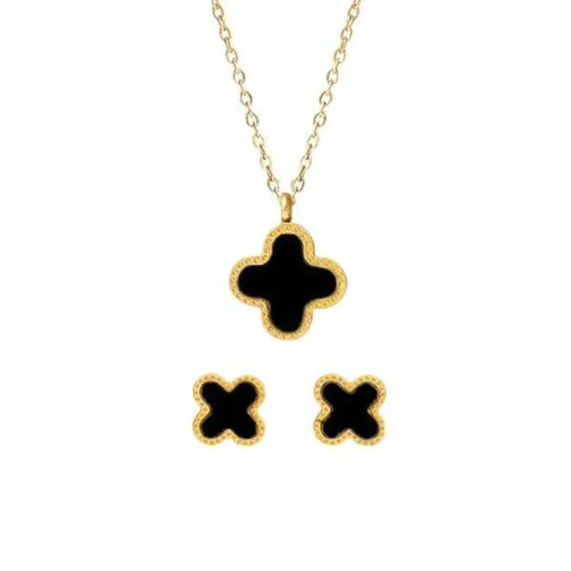 Four Leaf Clover Pendant With Ear Studs