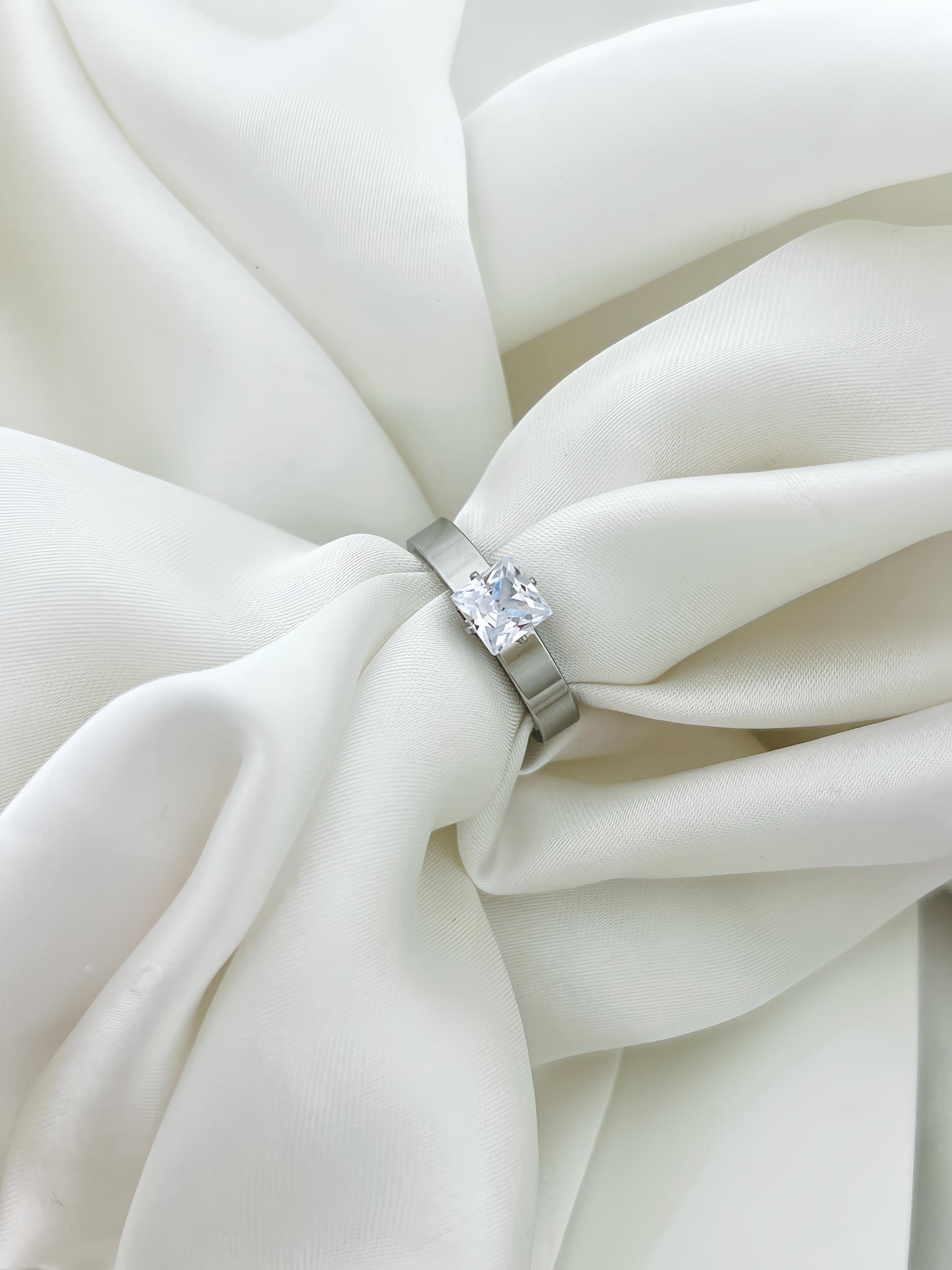 Silver Diamond Stone Stainless Steel Ring