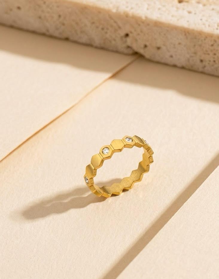 Mini Stone Golden Stainless Steel Ring