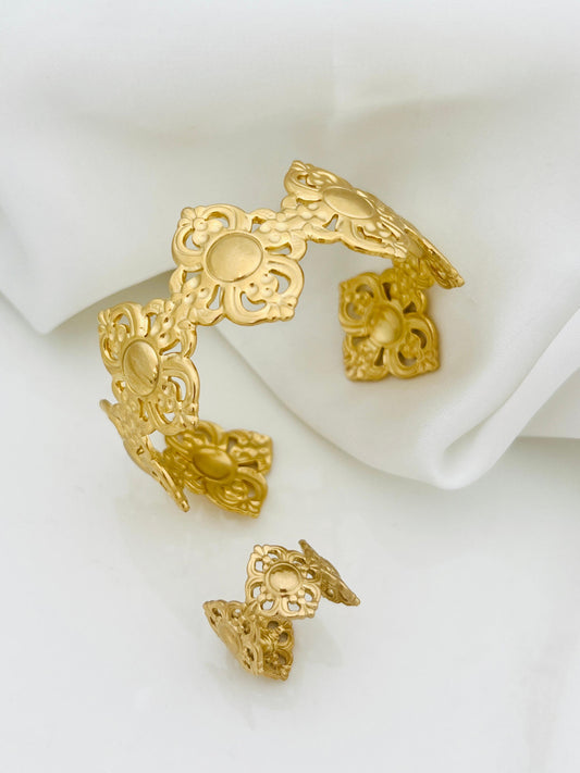 Elegant Gold Plated Hand Cuff With Ring