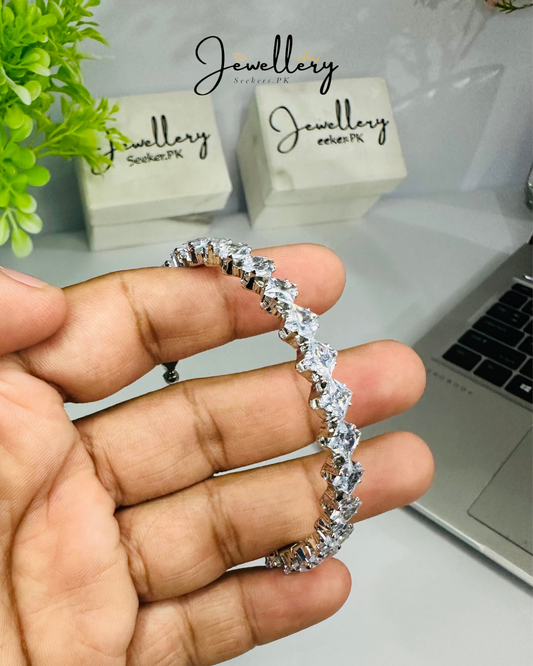 White Zircon Stone Bangle ( Adjustable )