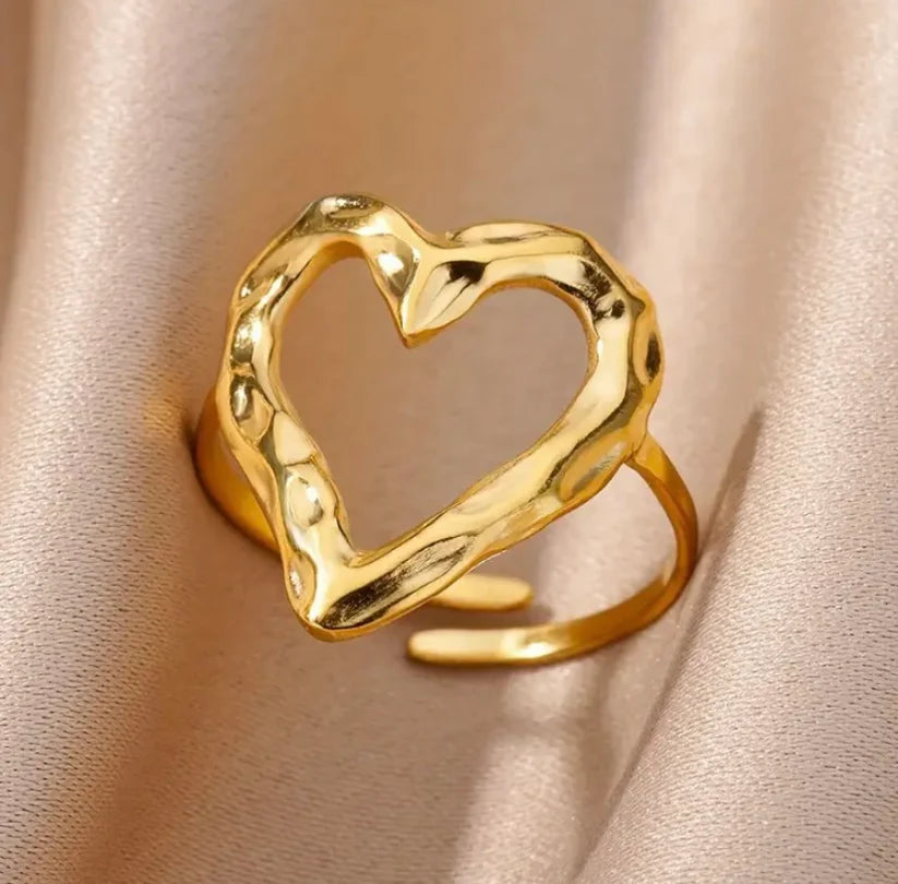 Hollow Heart Adjustable Ring