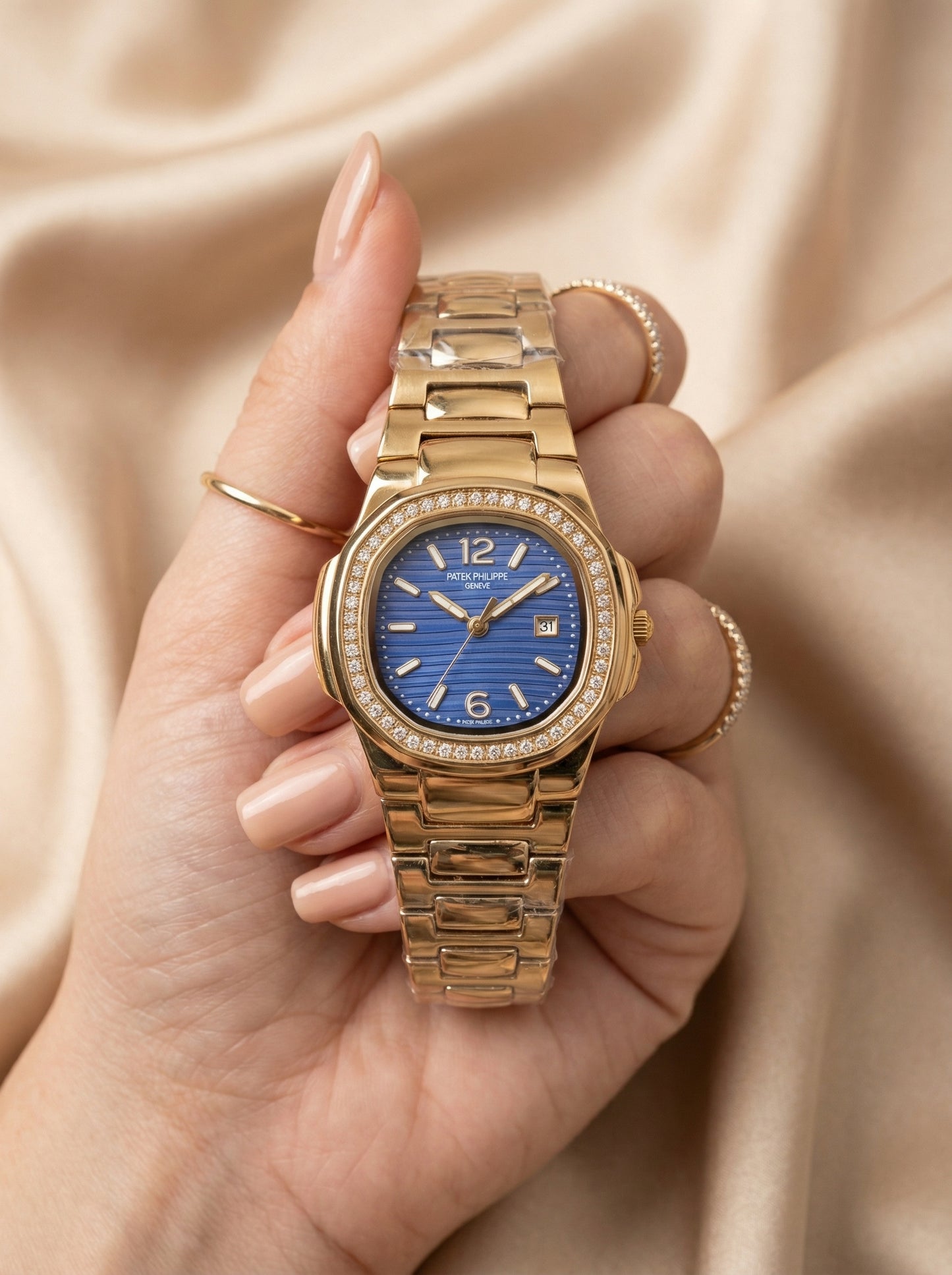 Patek philippe Square Blue Dial Women Watch- Golden