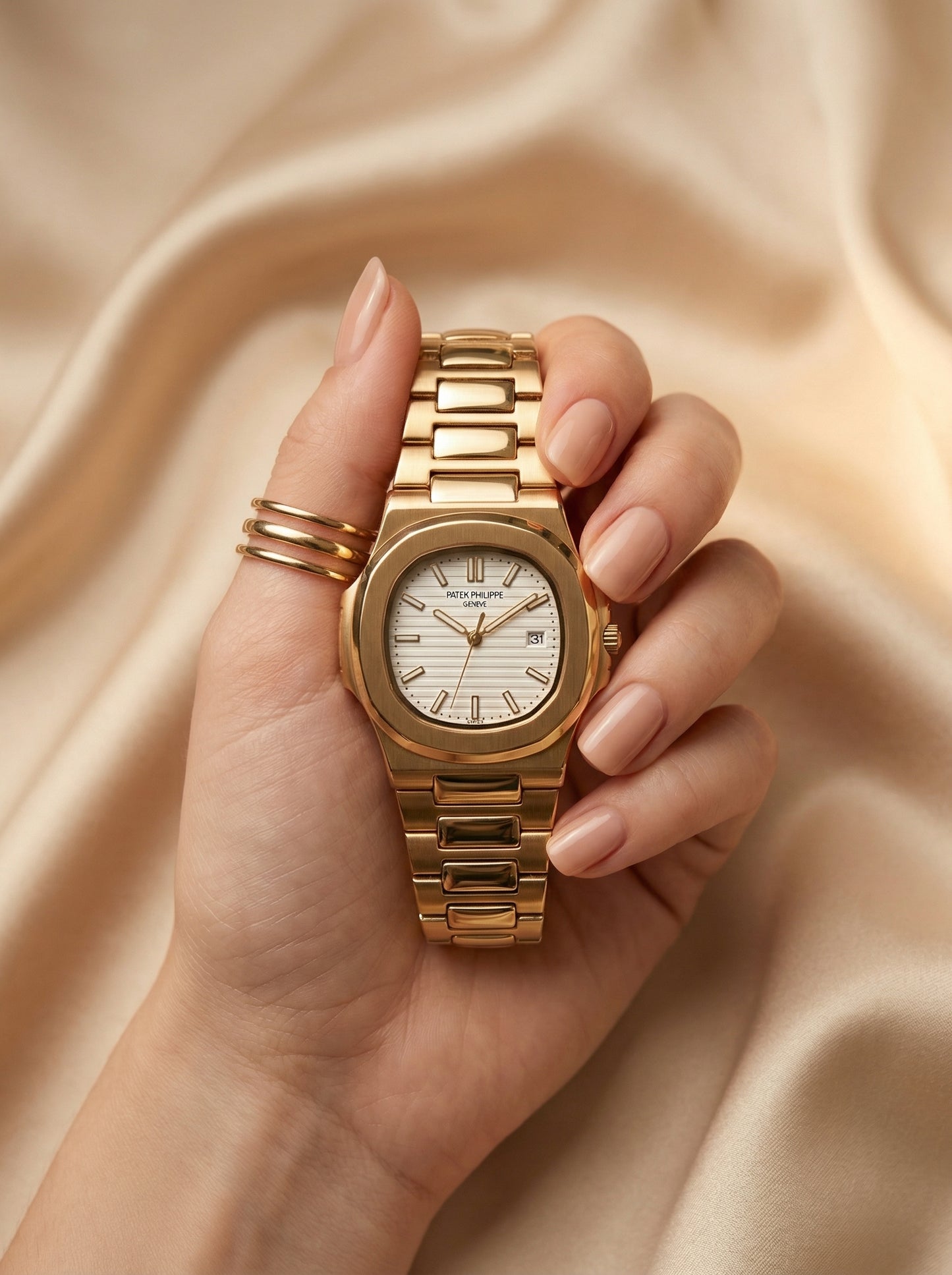 Patek philippe Square White Dial Women Watch- Golden