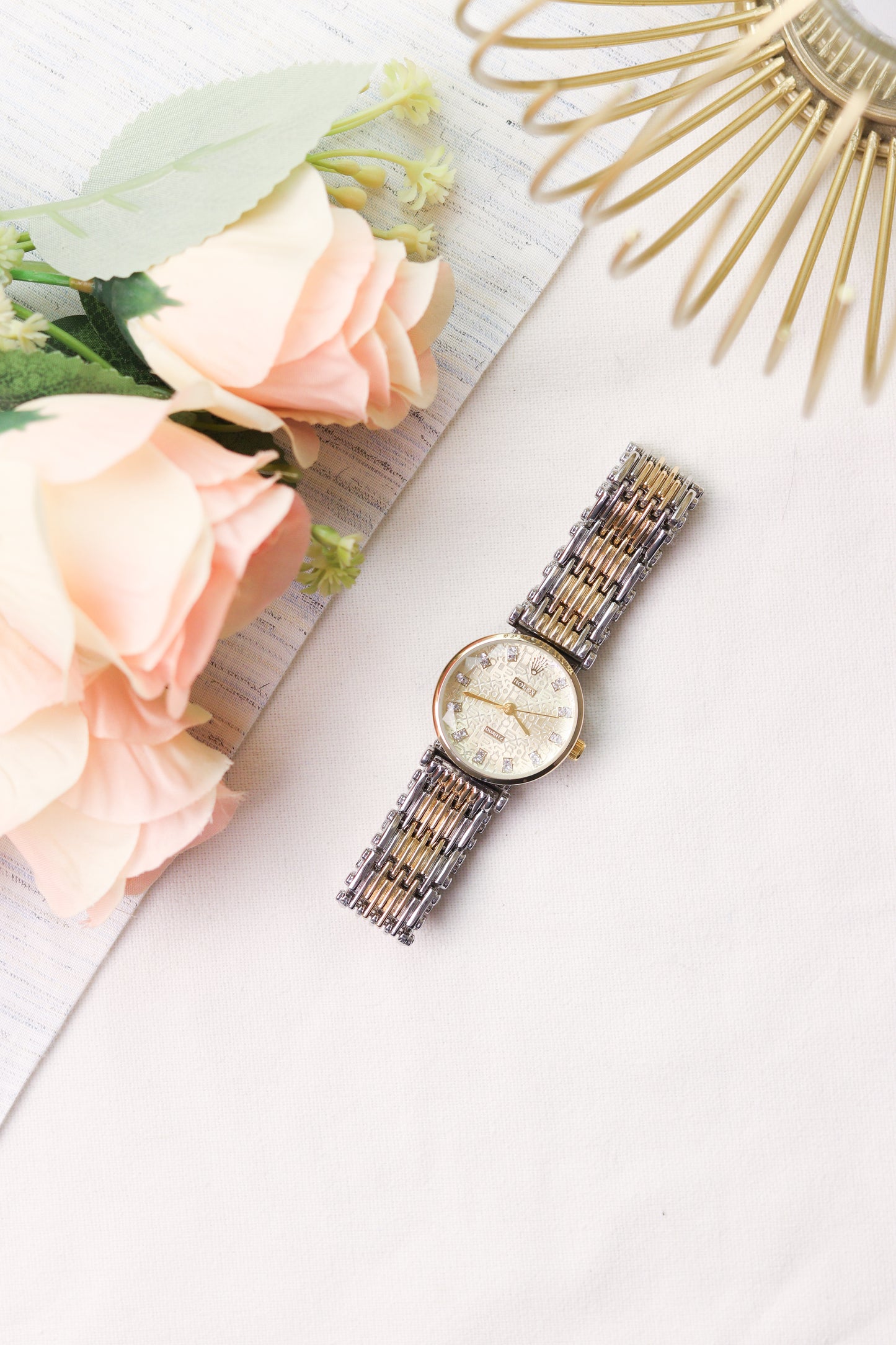 Ro-lex Two- Tone White Hour Women Watch