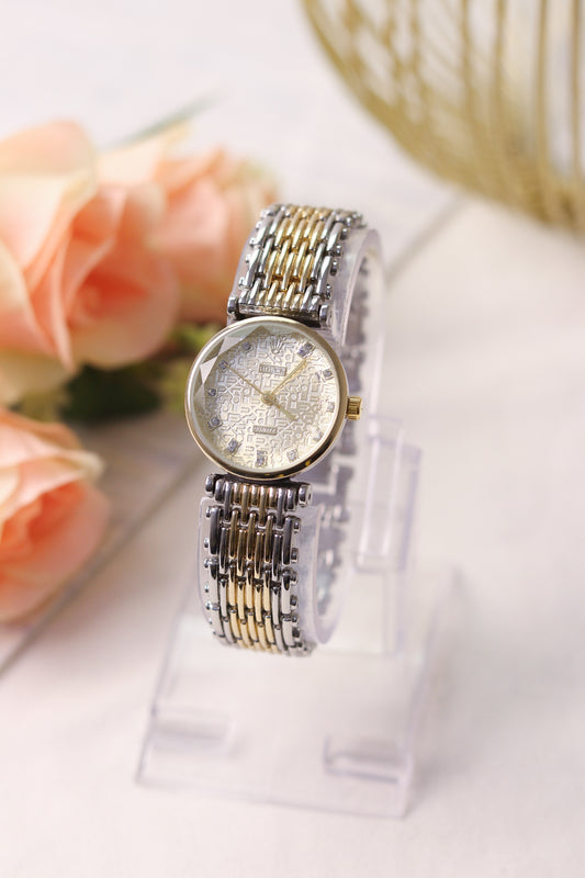 Ro-lex Two- Tone White Hour Women Watch
