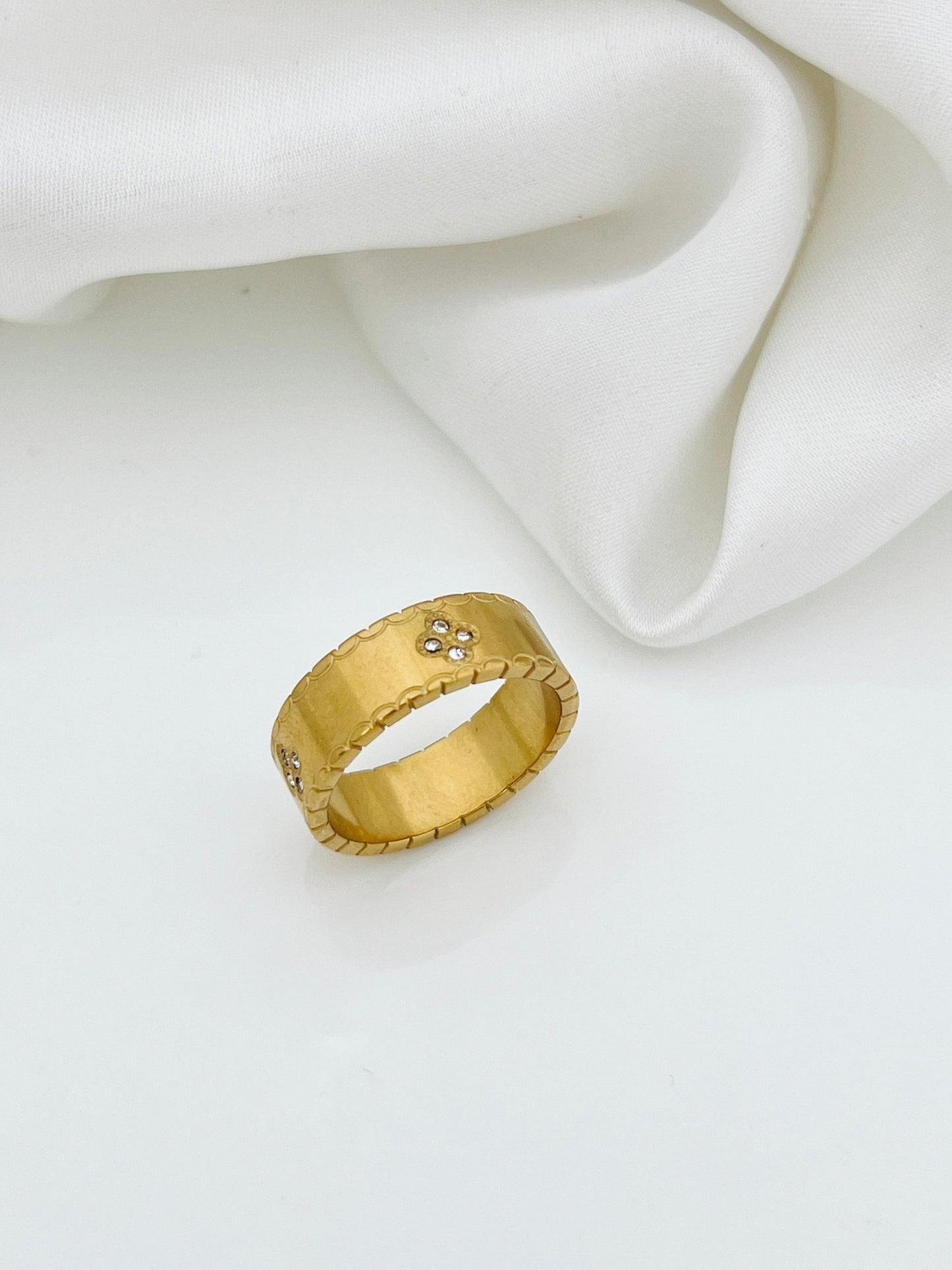 Gold With Mini  White Stones Stainless Steel Ring