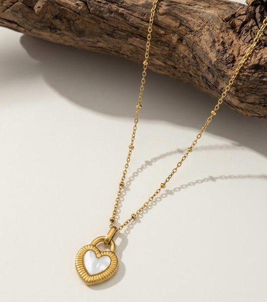 White Heart Gold Plated Necklace