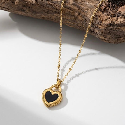Black Heart Gold Plated Necklace