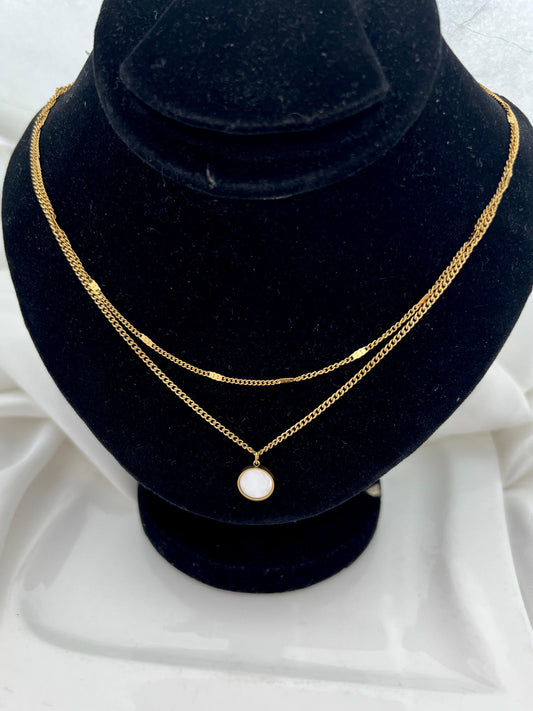 Double Chain with Diamond Stainless Steel Necklace