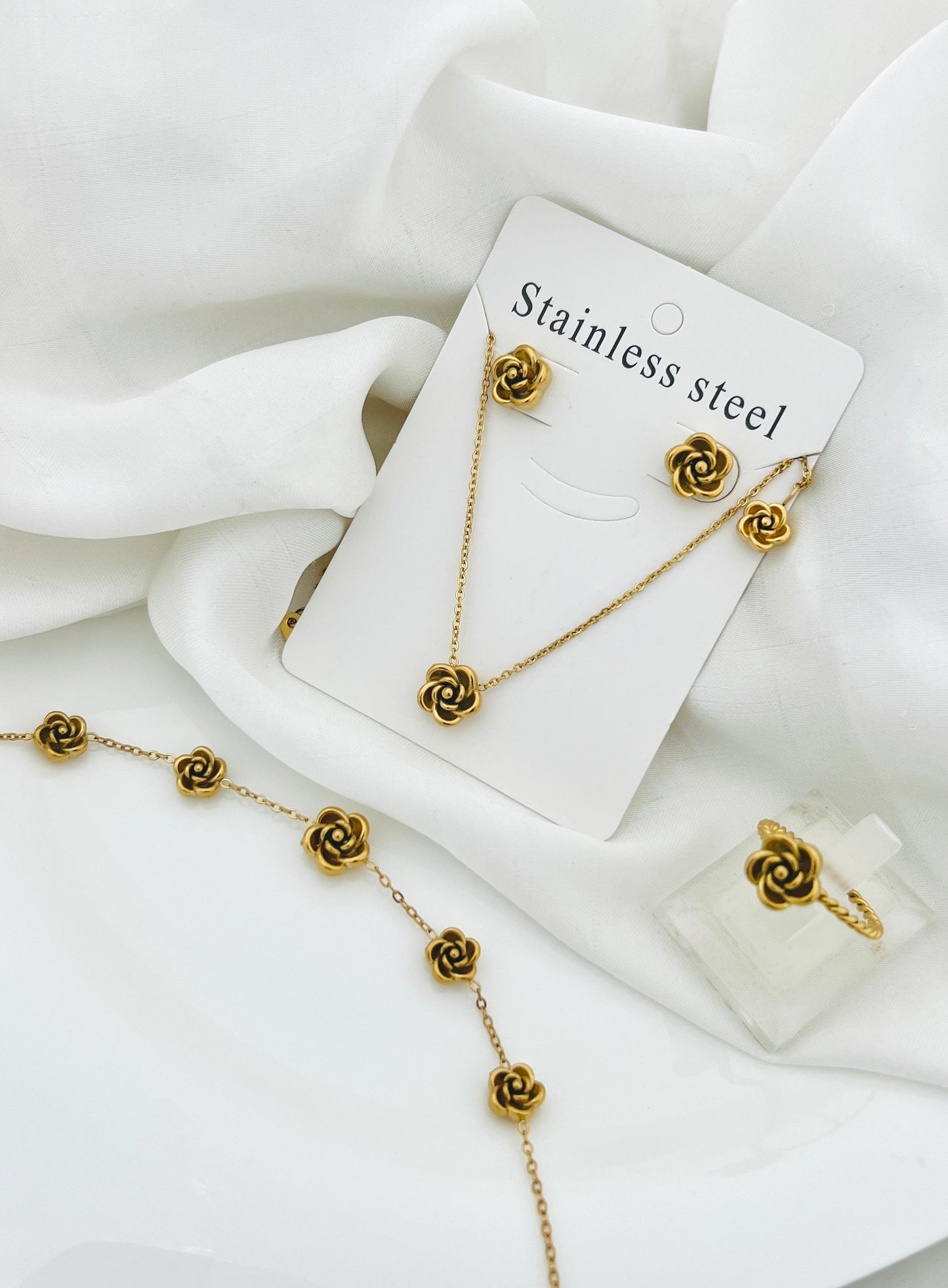 Trendy Stainless Steel Jewellery Set With Ring